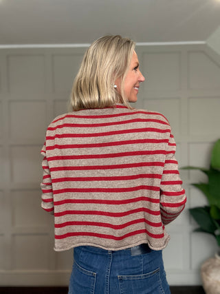 Zeya Stripe Cashmere Mix Cardigan - Navy Blue, Stone