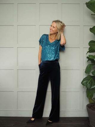 Linni Sequin Top with Cami - Bottle Green, Teal