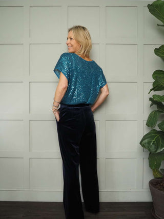Linni Sequin Top with Cami - Bottle Green, Teal