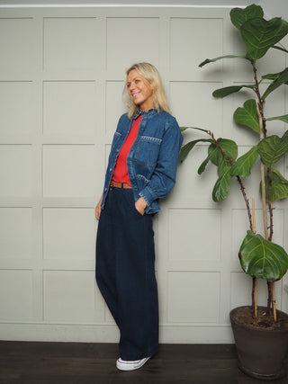 Pablo Frill Collar Jacket with Ecru Stitch Detail by Seventy Mochi - Black, Dark Denim, Peony Pink and Vintage Americana