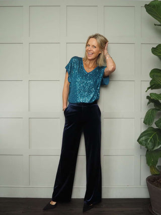 Linni Sequin Top with Cami - Bottle Green, Teal