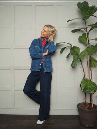 Pablo Frill Collar Jacket with Ecru Stitch Detail by Seventy Mochi - Black, Dark Denim, Peony Pink and Vintage Americana