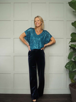 Linni Sequin Top with Cami - Bottle Green, Teal