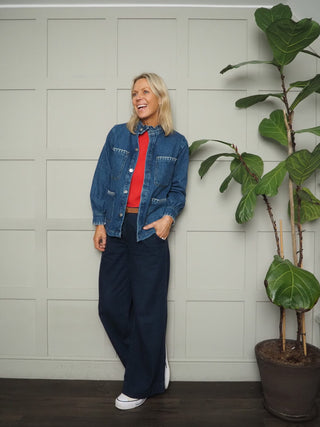 Pablo Frill Collar Jacket with Ecru Stitch Detail by Seventy Mochi - Black, Dark Denim, Peony Pink and Vintage Americana