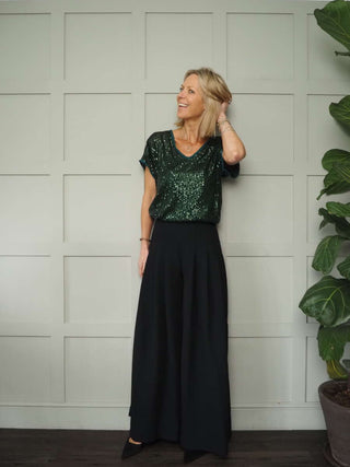 Linni Sequin Top with Cami - Bottle Green, Teal