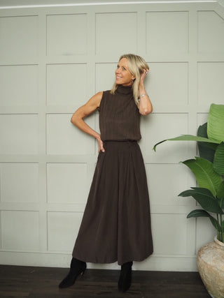 Claire Fine Cord Skirt with Side Pockets - Black, Burgundy, Chocolate, Ecru, Green