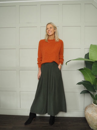 Claire Fine Cord Skirt with Side Pockets - Black, Burgundy, Chocolate, Ecru, Green