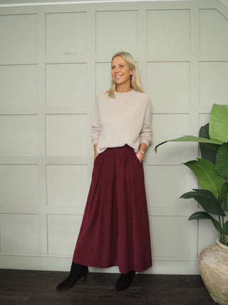 Claire Fine Cord Skirt with Side Pockets - Black, Burgundy, Chocolate, Ecru, Green