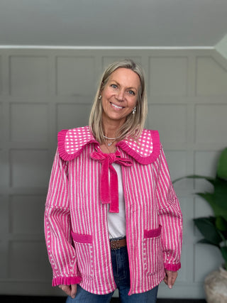 Thalia Reversible Sailor Collar Jacket - Blue, Pink, Red