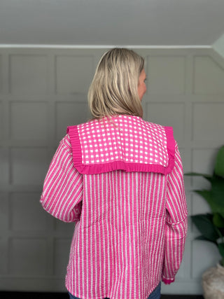 Thalia Reversible Sailor Collar Jacket - Blue, Pink, Red
