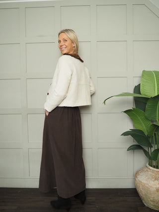 Laurel Boucle Jacket with Cord Peter Pan Collar - Ecru/Chocolate