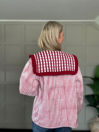 Thalia Reversible Sailor Collar Jacket - Blue, Pink, Red