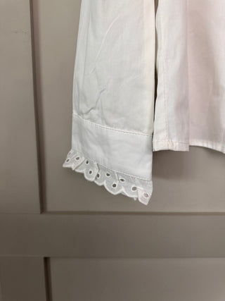 Art Long Sleeve Blouse with Broderie Anglaise Collar and Tie Detail - Off White