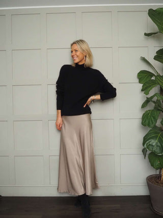 Nicolette Satin Maxi Slip Skirt by Moss Copenhagen - Black, Blue, Dark Khaki, Mushroom