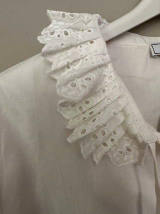 Art Long Sleeve Blouse with Broderie Anglaise Collar and Tie Detail - Off White