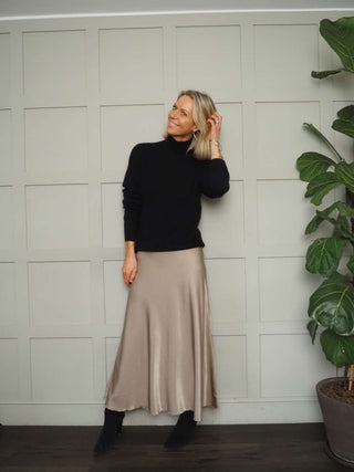 Nicolette Satin Maxi Slip Skirt by Moss Copenhagen - Black, Blue, Dark Khaki, Mushroom