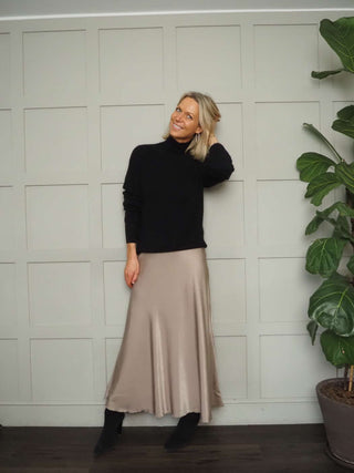 Nicolette Satin Maxi Slip Skirt by Moss Copenhagen - Black, Blue, Dark Khaki, Mushroom