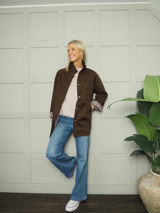 Lewes Jacket with High Pleated Collar - Chocolate