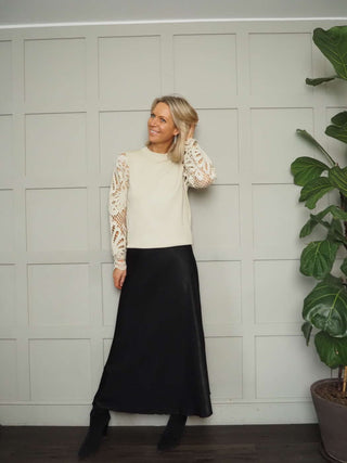 Nicolette Satin Maxi Slip Skirt by Moss Copenhagen - Black, Blue, Dark Khaki, Mushroom