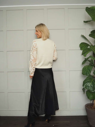 Nicolette Satin Maxi Slip Skirt by Moss Copenhagen - Black, Blue, Dark Khaki, Mushroom