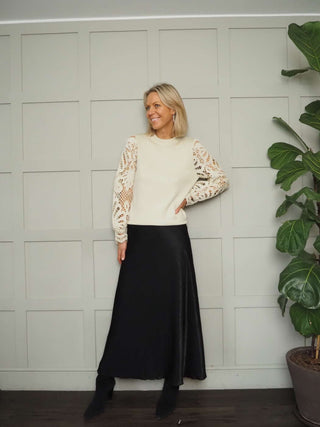 Nicolette Satin Maxi Slip Skirt by Moss Copenhagen - Black, Blue, Dark Khaki, Mushroom