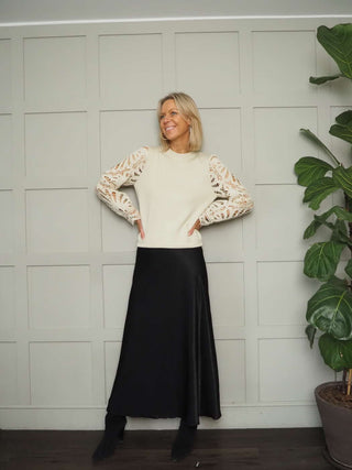 Nicolette Satin Maxi Slip Skirt by Moss Copenhagen - Black, Blue, Dark Khaki, Mushroom