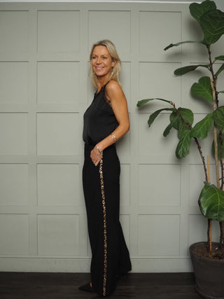 Cherras Tailored Trousers with Gold Sequin Side Stripes &amp; Front Pleats by Part Two - Black