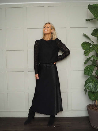 Nicolette Satin Maxi Slip Skirt by Moss Copenhagen - Black, Blue, Dark Khaki, Mushroom