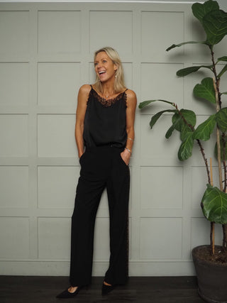 Cherras Tailored Trousers with Gold Sequin Side Stripes &amp; Front Pleats by Part Two - Black