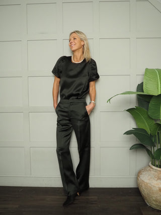 Uma Satin Tailored Trousers by Part Two - Dark Green