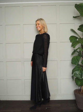 Nicolette Satin Maxi Slip Skirt by Moss Copenhagen - Black, Blue, Dark Khaki, Mushroom