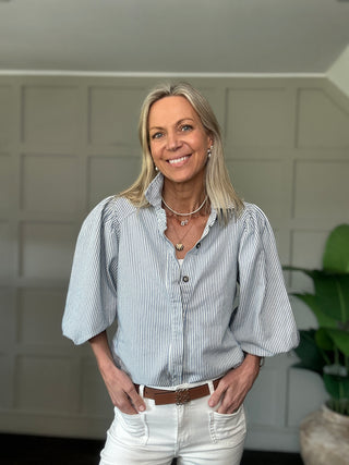 Vanessa Stripe Denim Shirt - Blue/Off White and Red/Off White