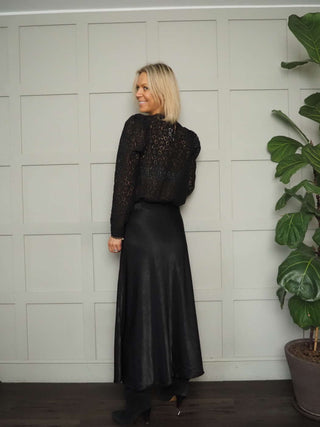 Nicolette Satin Maxi Slip Skirt by Moss Copenhagen - Black, Blue, Dark Khaki, Mushroom