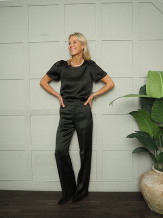 Uria Satin Blouse by Part Two - Dark Green