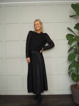 Nicolette Satin Maxi Slip Skirt by Moss Copenhagen - Black, Blue, Dark Khaki, Mushroom