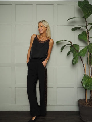 Cherras Tailored Trousers with Gold Sequin Side Stripes &amp; Front Pleats by Part Two - Black