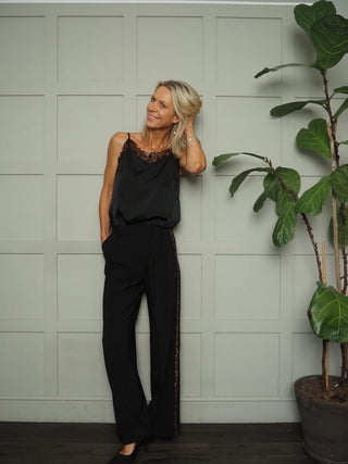 Cherras Tailored Trousers with Gold Sequin Side Stripes &amp; Front Pleats by Part Two - Black