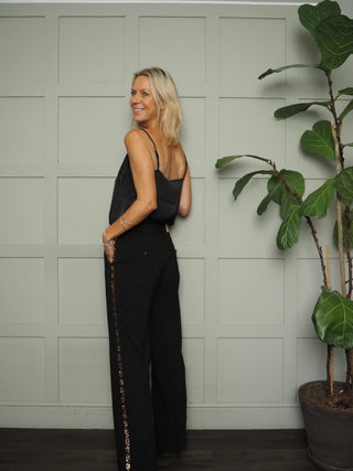 Cherras Tailored Trousers with Gold Sequin Side Stripes &amp; Front Pleats by Part Two - Black