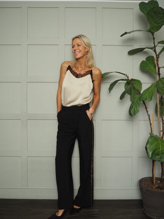 Cherras Tailored Trousers with Gold Sequin Side Stripes &amp; Front Pleats by Part Two - Black