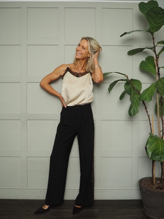 Cherras Tailored Trousers with Gold Sequin Side Stripes &amp; Front Pleats by Part Two - Black