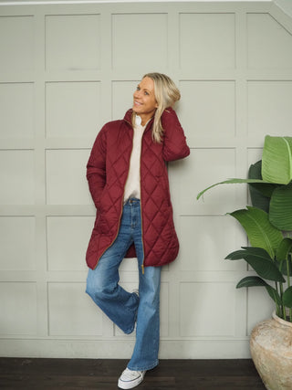 Olilas Lightweight Quilted Puffa Coat by Part Two - Navy Blue and Burgundy