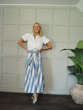 Clare Striped Cotton Skirt - Mushroom, Navy Blue, Red, Sky Blue