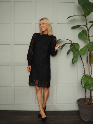 Harlow Lace Midi Dress with Sheer Lace Sleeves by Saint Tropez - Black
