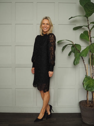 Harlow Lace Midi Dress with Sheer Lace Sleeves by Saint Tropez - Black