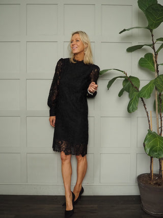 Harlow Lace Midi Dress with Sheer Lace Sleeves by Saint Tropez - Black