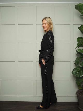 Kendall Sequin Detail Blazer &amp; Trouser Set - Black and Navy Blue