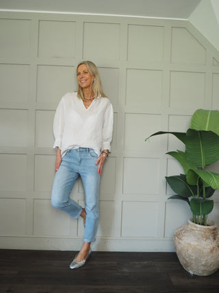 Marlborough Straight Leg Classic Jeans - Dark Denim Blue, Denim Blue, Ecru, Light Denim, White