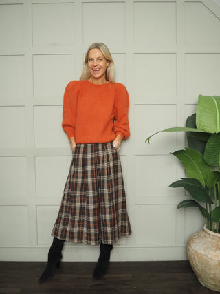 Clem Midi Skirt - Black Herringbone, Chocolate Check,