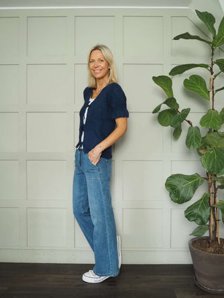 Amy Short Sleeve Cardigan with Tie Front, Frill Detail - 5 Colours