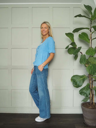 Amy Short Sleeve Cardigan with Tie Front, Frill Detail - 5 Colours